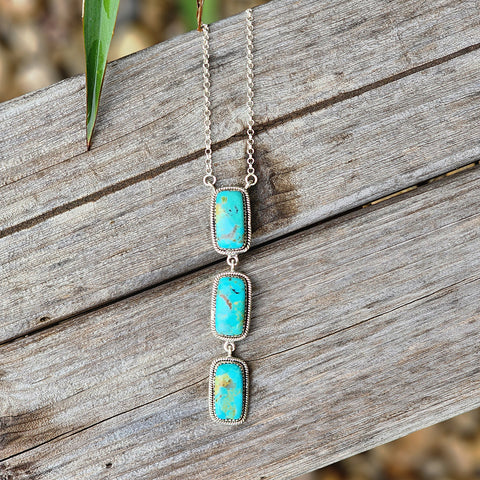 3 stone turquoise lariat 20 inch chain with 3 inch lariat drop 