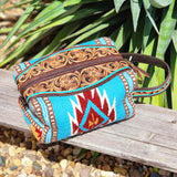 turquoise Aztec shave/makeup bag with tooled  leather. 