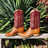 Olathe Men's Tan Bison Sangria Boots with 3 inch shaft and cutter toe