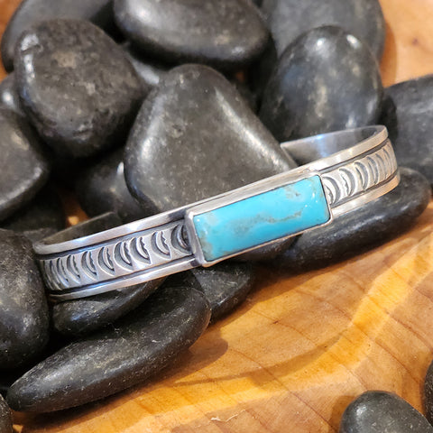 Sterling Silver Cuff with Kingman Turquoise Bar set in