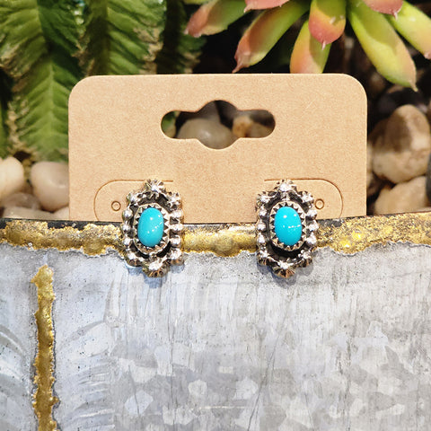 Kingman Turquoise studs with beautiful silver work 