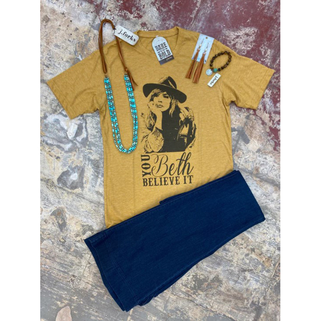 Mustard Yellowstone Beth Believe It Tee