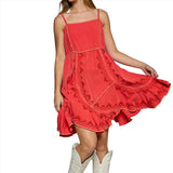 Red Embroidered Sleeveless Mini Dress