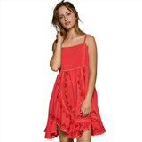 Red Embroidered Sleeveless Mini Dress