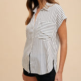 Anniewear Women's Ivory & Black Stripe Short Sleeve