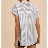 Anniewear Women's Ivory & Black Stripe Short Sleeve