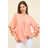 Gigio Usa Women's Solid Ruffle Bell Sleeve Top