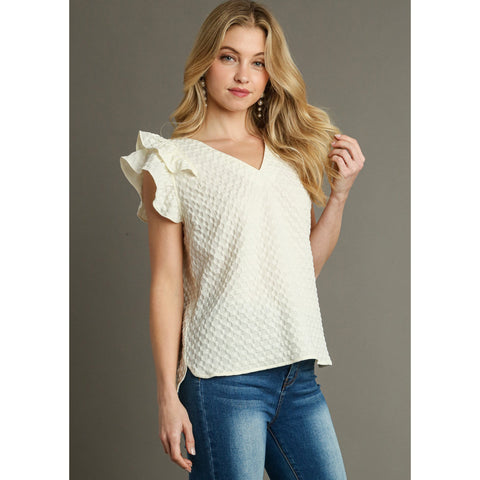 Umgee Women's Cream Texture Ruffle Short Sleeve