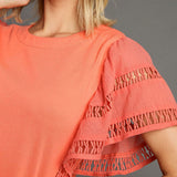 Coral Crocheted Short Sleeve Shirt
