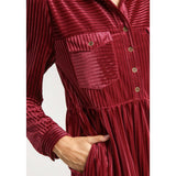 Women's Berry Striped Velvet Dress