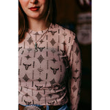 Women's Pink Steer Head Aztec Mesh Shirt