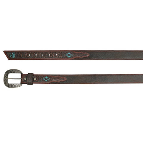 Men's Tooled Belt with Turquoise Accents