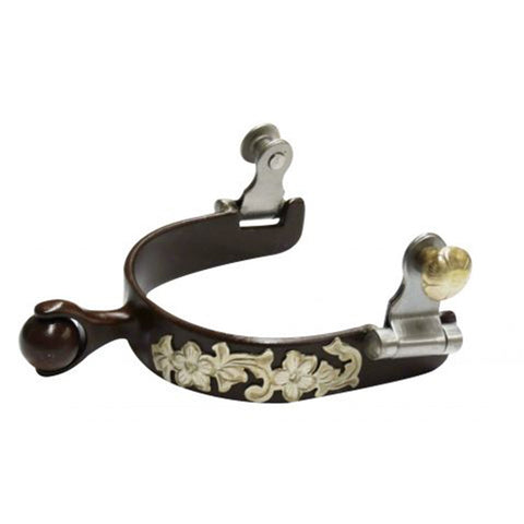 Ladies Brown Steel Roller Ball Spur with Engraved Silver by Showman