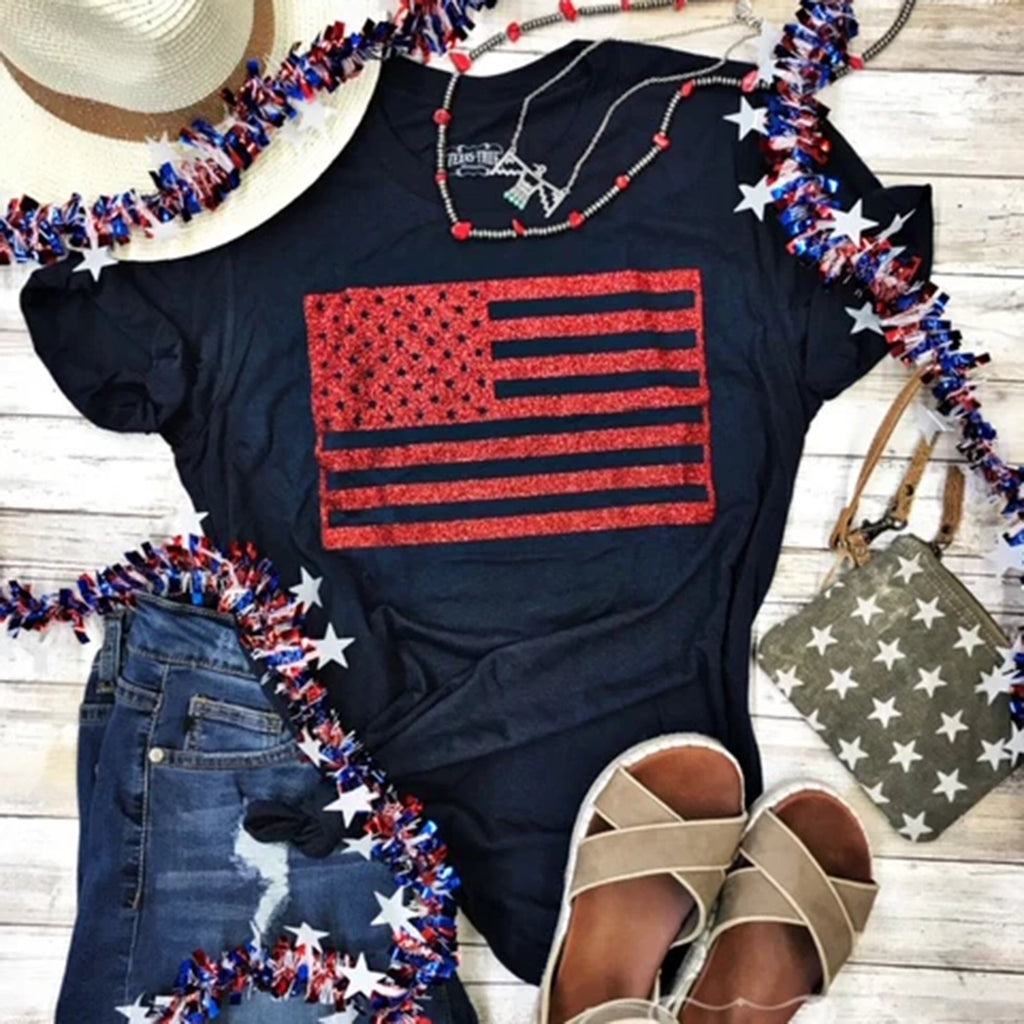 Texas True Threads USA Glitter Flag Tee