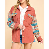 Veveret Women's Rust & Aztec Combo Shacket