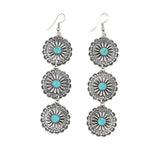 West & Co 3 Tier Burnished Silver and Turquoise Flower Concho Earrings