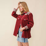 Main Strip Maroon Aztec Corduroy Shacket