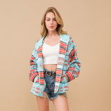 Aqua and Orange Aztec Fleece Jacket