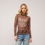 Dark Brown Boot Stitch Mesh Long Sleeve