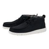 Hey Dude Mid High Black Canvas White Speckled Soles Shoe