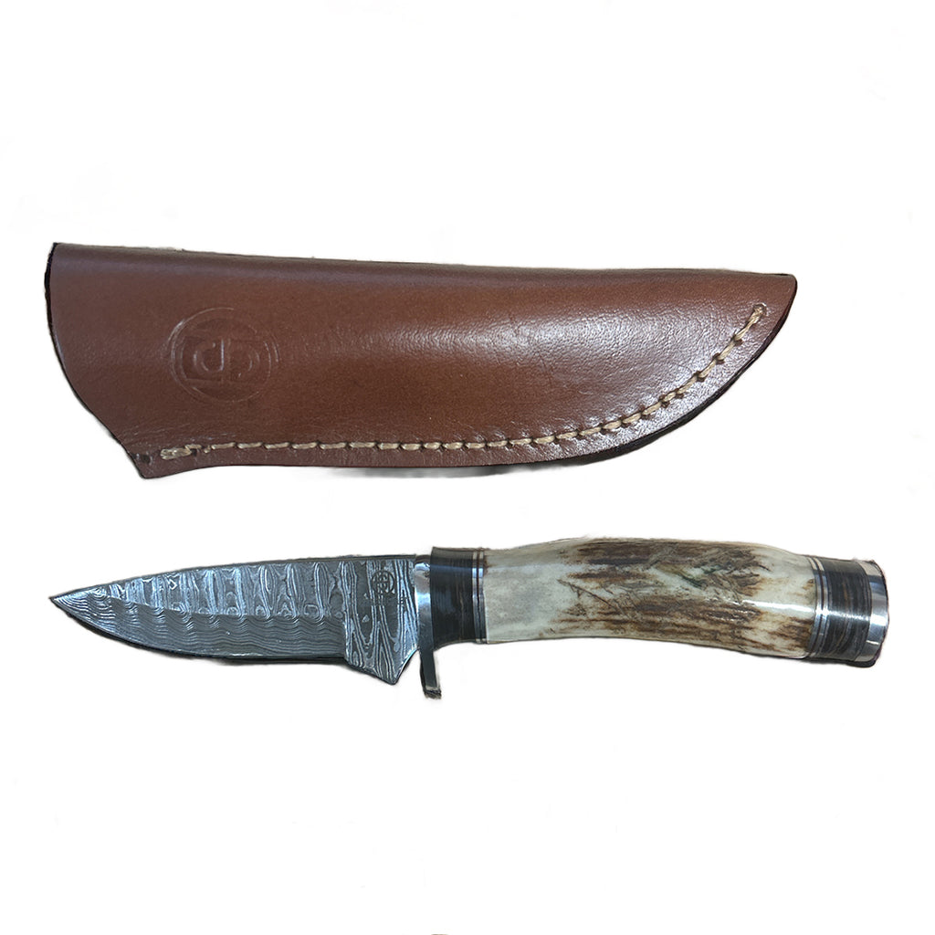 Circle SH Cutlery Staghorn Damascus Fixed Blade Knife