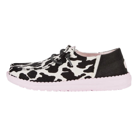 Hey Dude Wendy Black and Pink Cow Print Slip-on Shoes