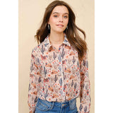 Western Print Chiffon Blouse