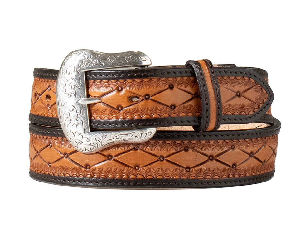 Nocona Men's 2 Tone Tan Diamond Tooled Belt