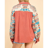 Veveret Women's Rust & Aztec Combo Shacket