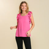 Umgee Women's Bubble Pink Pleated Sleeveless Top