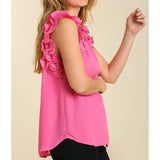 Umgee Women's Bubble Pink Pleated Sleeveless Top