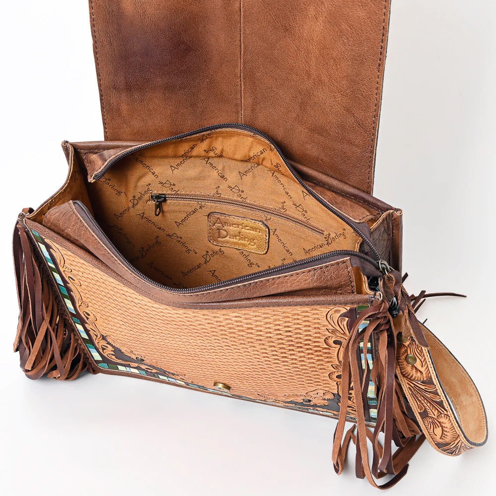 Small Crossbody Handbag w/ Turquoise Navajo Tooled Leather 504c