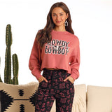 Rose Howdy Cowboy Cropped Sweatshirt