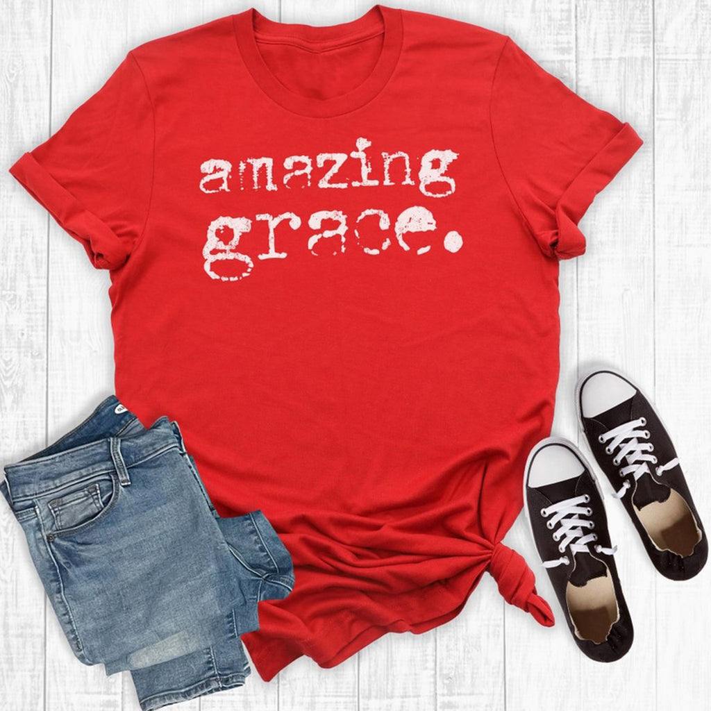 Red T-Shirt with Amazing Grace written on it