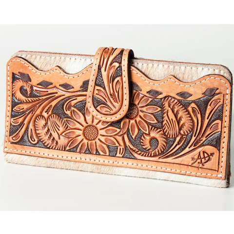 Cowhide and Sunflower Tooled Wallet