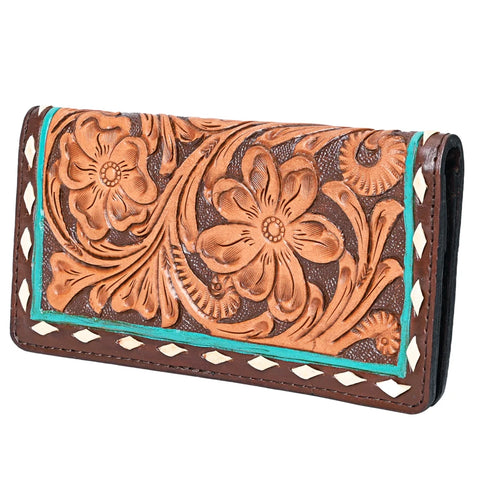 Tooled, Turqoise and bucking stitch wallet 