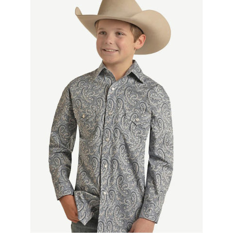 Blue Paisley Long Sleeve Snap Shirt