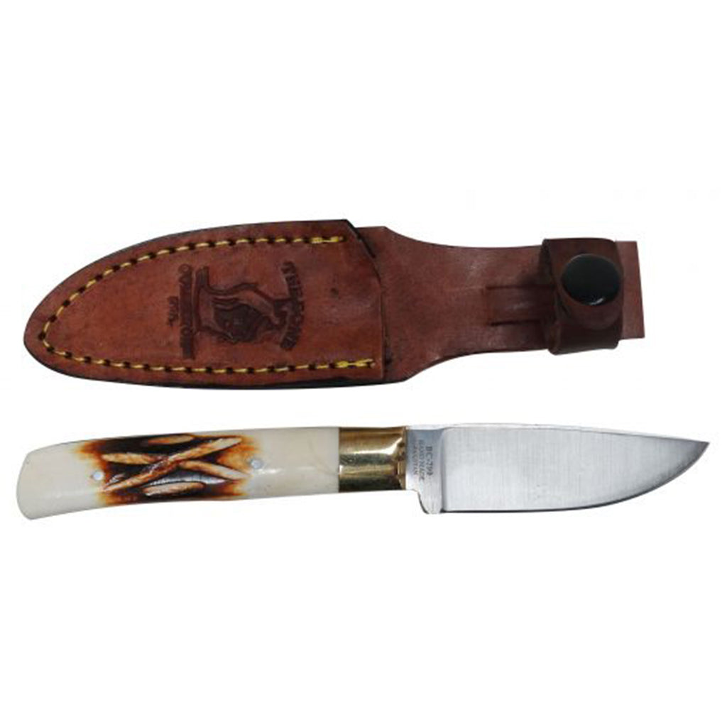 Fixed Blade Knife with Bone Handle and Matching Leather Holster