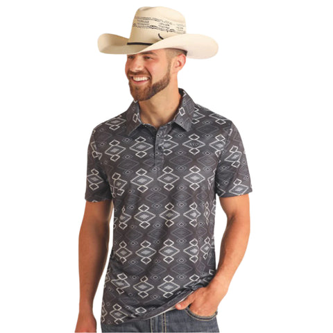 Black and Grey Southwest Aztec Polo