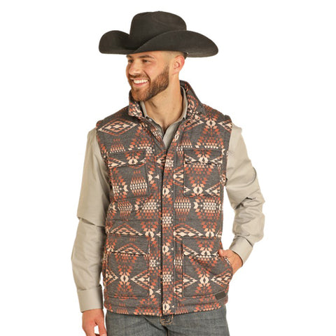 Rock & Roll Men's Brown Aztec Puffer Vest