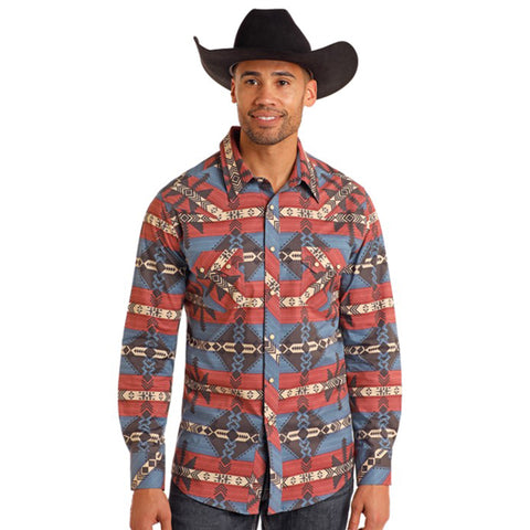 Rock & Roll Men's Southwestern Print Pearl Snap Shirt