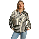 Umgee USA Women's Dobby Stripe Color Block Long Sleeve