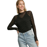 Black Stretch Long Sleeve Lace Top