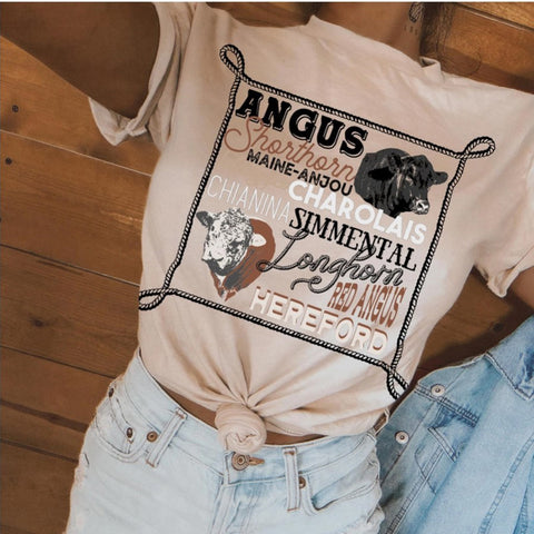 T-shirt with a Cattle Graphic and Cattle Names