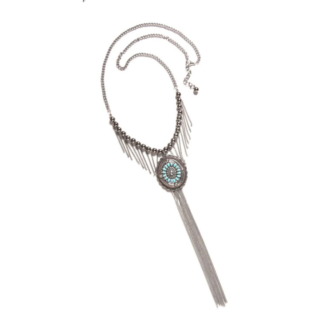 And West Silver Concho Tassel Necklace