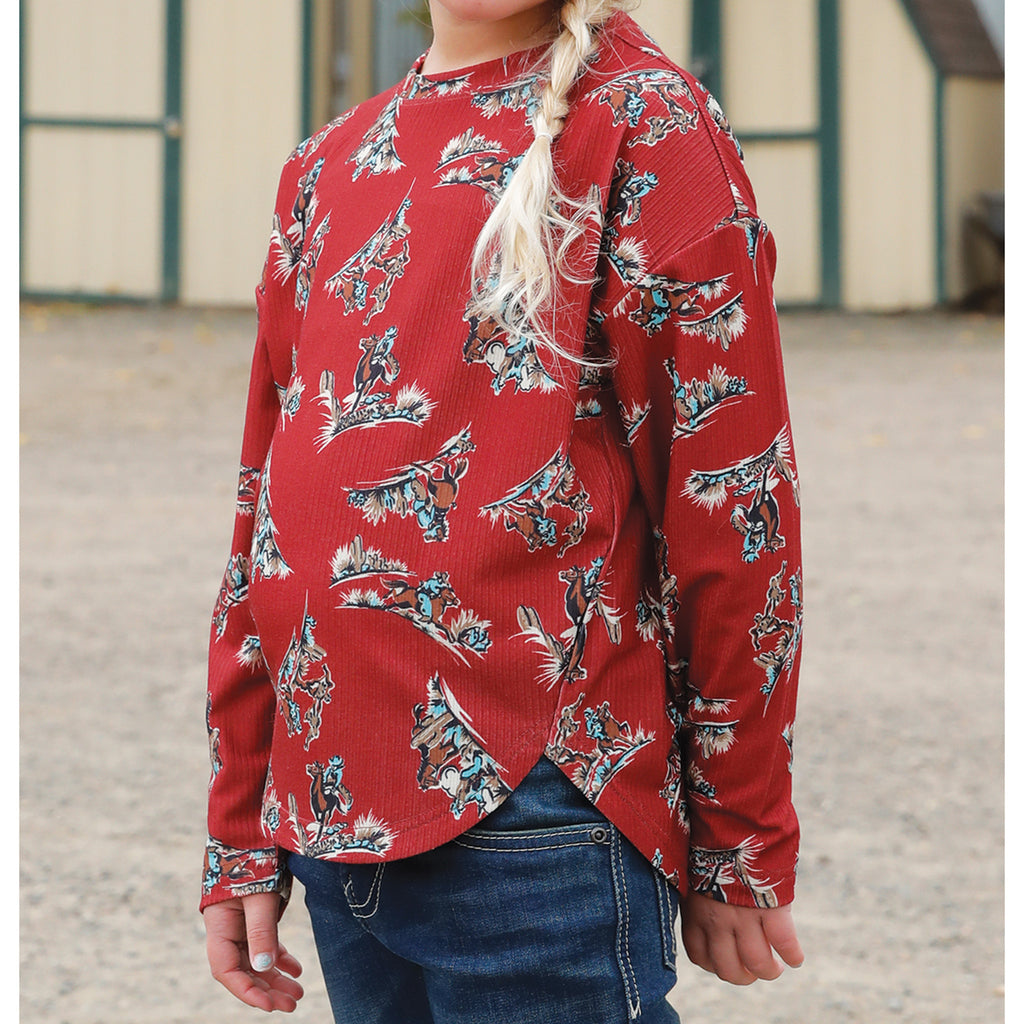 Kid's Cowboy Print Knit Blouse from Cruel Girl