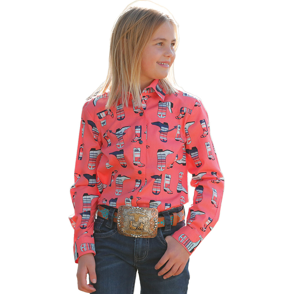 Coral Boot Print Long Sleeve Button Down by Cruel Girl