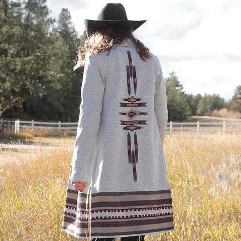 Gray Cardigan with Aztec Back and Hem