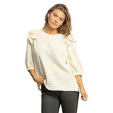 Umgee USA Women's Solid Waffle Textured Round Neck Shirt