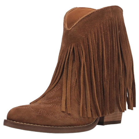 Camel Fringed Tangles Bootie with Round Toe